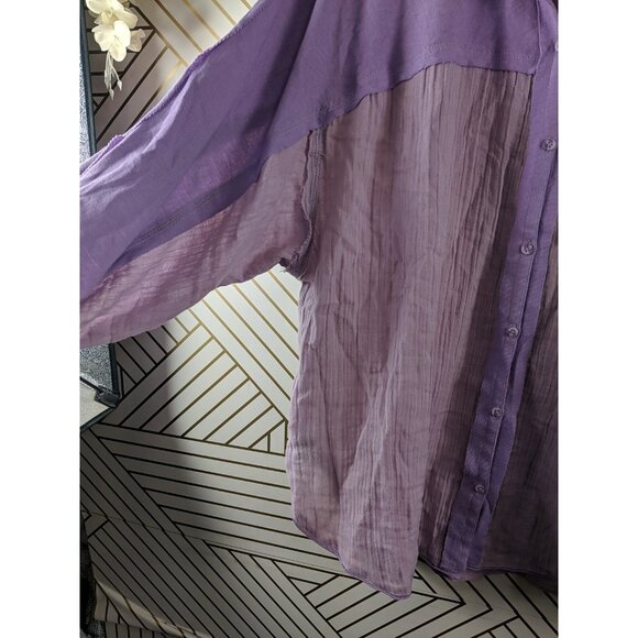 Urban Outfitters Out From Under Purple PALMER Gauze Like Button Up Collar Size L - Picture 6 of 9